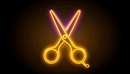 Neon scissors icon on dark background (1)