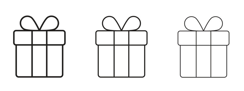 Gift icons in thin line symbols with editable strokes