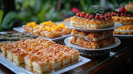 Sweet dessert pastries on plates