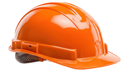Bright Orange Hard Hat Safety Helmet on Transparent Background