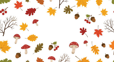Autumn leaves mushrooms and acorns decoration.