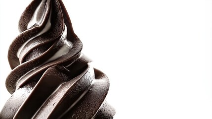 Swirled chocolate ice cream cone on white