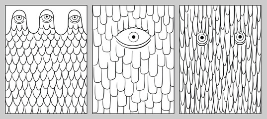 Monster face. Creepy mutant creature. Halloween horror coloring page