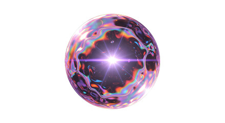 Iridescent Sphere with Light Burst on Black Background png clear alpha channel cutout isolated on transparent background