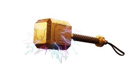 Magical Hammer with Lightning Effects on Black Background png clear alpha channel cutout isolated on transparent background