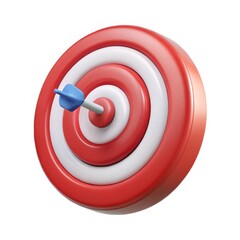 Obraz premium Blue dart hitting center bullseye on classic red and white target isolated on white background
