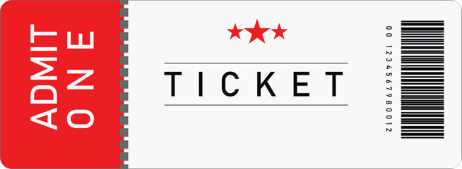 admit one ticket vector barcode red white event entry pass raffle coupon retro modern star