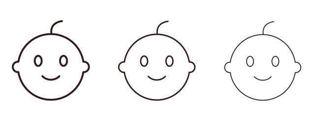 Child head icons in thin line symbols with editable strokes