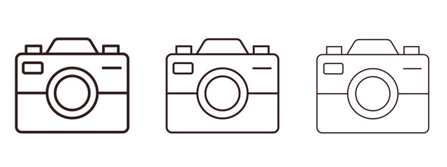 Camera icons in thin line symbols with editable strokes