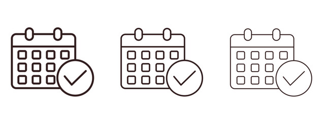 Calendar check icons in thin line symbols with editable strokes