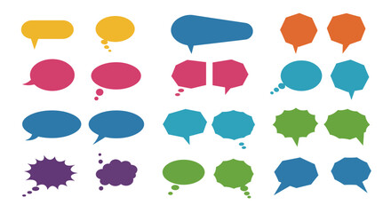 A collection of forty vector speech and thought bubbles in various colors and shapes