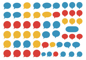 A large collection of multicolored speech bubbles and shape variations on white
