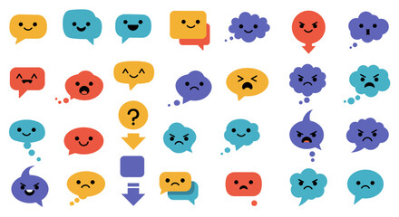 Obraz premium Collection of cartoon speech bubbles with various facial expressions