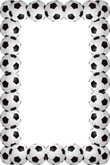 Soccer ball frame template design. Soccer frame or border. Soccer balls on beautiful green grass frame.