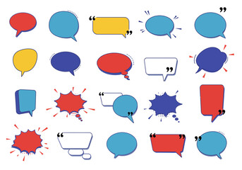 Collection of colorful stylized speech and thought bubbles with quotation marks