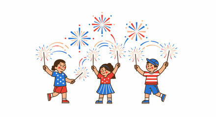 Children celebrating with sparklers and fireworks on the 4th of July.