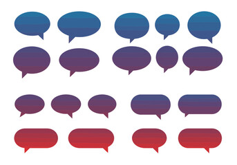 Collection of gradient speech bubbles in blue purple and red hues
