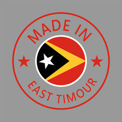 Estas Timour Made in Stamp in circle with flag Vector template on white background