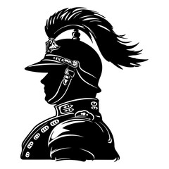 Historic Flat Black Logo of Hussar Soldier Cavalry Knight Warrior Rider Fighter Vector Illustration for Vintage Military, Medieval and Battle Related Designs