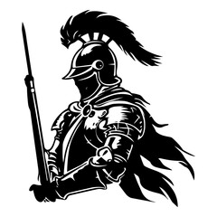 Minimal Flat Black Logo of Hussar Soldier Knight Cavalry Rider Fighter Warrior Symbol in Classic Medieval Historic Vector Graphic for Army and Battle Themes