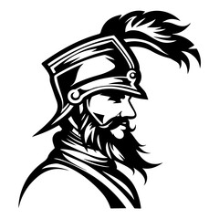 Flat Black Logo of Hussar Soldier Warrior Cavalry Rider Knight Fighter in Minimalistic Vector Style for Historic Military and Medieval Battle Themes