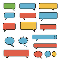 Obraz premium Pixel art set of various colored speech bubbles and balloons on white