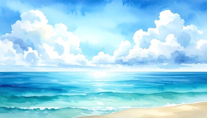 Obraz premium Watercolor seascape with clouds