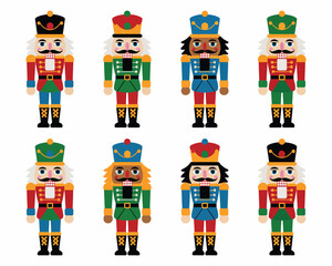 Christmas soldier nutcracker figurine icons set holiday theme