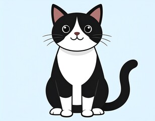 Fototapeta premium Adorable black and white cartoon cat illustration