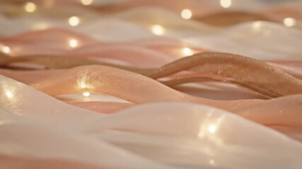 Glowing fabric layers with string lights creating a warm scene - Powered by Adobe