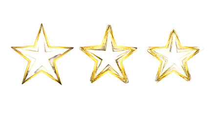 Three Golden Stars on Black Background png clear alpha channel cutout isolated on transparent background