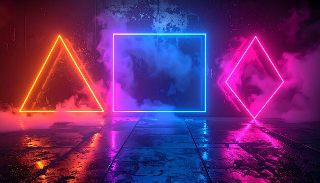 Neon shapes in a smoky room - Powered by Adobe