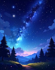 Night sky over a mountain path