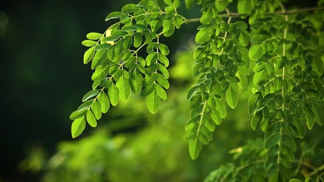 Fresh green Moringa oleifera or Moringa oleifera leaves blowing in the wind. Moringa leaves are widely used for herbal medicine