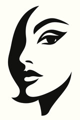 Abstract woman face vector illustration in black and white.