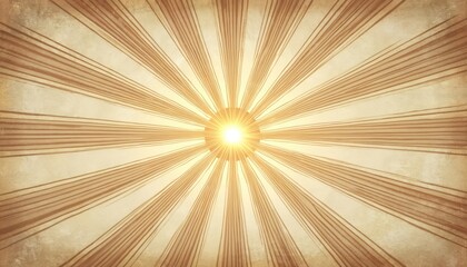 Obraz premium Vintage sunburst radial lines background with grunge texture. Warm beige and brown tones emanate from bright center sun, creating retro graphic element for design.