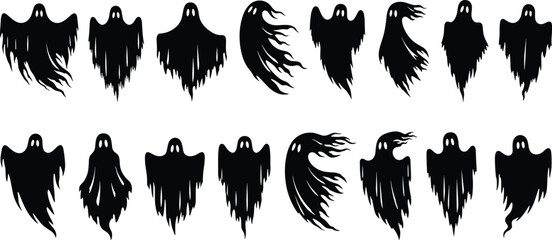 Ghost silhouette illustration, spooky Halloween design, scary spirit artwork, haunted horror clipart, creepy phantom drawing, eerie monster figure, dark spooky background, nightmare