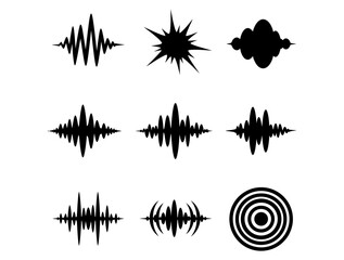 Set of Abstract Sound Waves and Audio Pulse Illustrations on a White Background, Sound Visualizations