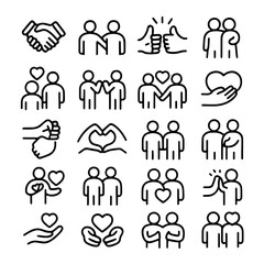 Minimal Line Icons Set &ndash; Friendship & Companionship Gestures