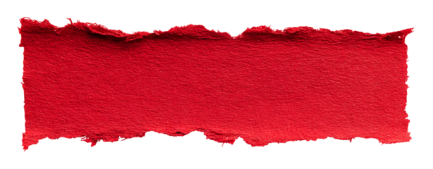 Red torn paper rectangle, rough edge watercolor banner. Isolated on transparent background.

