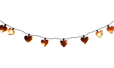 Decorative heart string lights indoor or outdoor setting festive atmosphere romantic vibes warm glow celebration concept