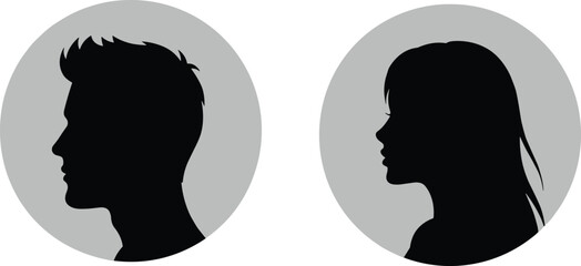 Human profile silhouettes, male female faces, gender difference, people interaction, communication concept,