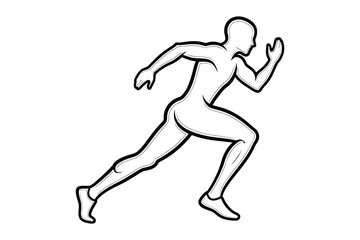 Illustration of a running man, showcasing a dynamic pose with arms and legs in motion, conveying speed, fitness, and determination in a minimalist style
