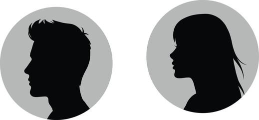 Human profile silhouettes, male female faces, people interaction, gender difference, communication concept, relationship symbol,