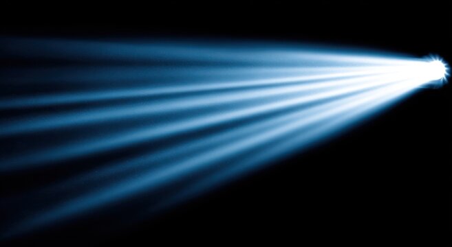 A stylized depiction of light rays radiating outwards, showcasing a dynamic blue light effect against a dark background.