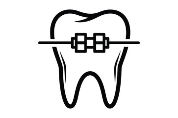 Vector art of a tooth with braces, the braces are made of metal and are attached to the tooth with brackets and wires