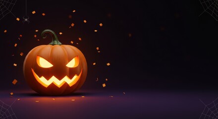 Minimalist Halloween Party Invitation Background with Pumpkin and Spider Web