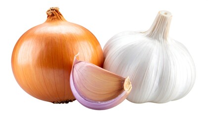 Fresh whole onion and garlic