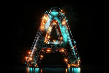 Futuristic Letter A With Metal Texture and Glowing Lights
