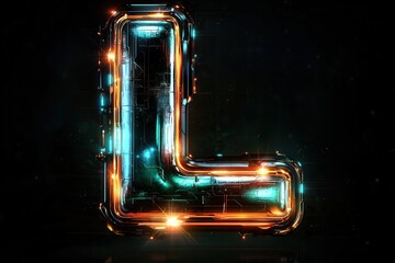 Letter L With Glowing Led Lights and Metal Texture